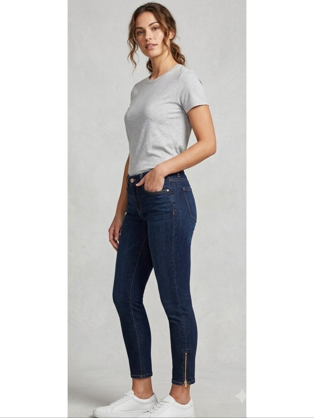 White House Black Market Skimmer Ankle Zip Jeans Dark Wash Size 6
